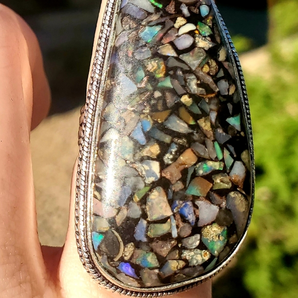 New Huge Copper Ethiopian Opal 925 Silver Statement Ring. - Picture 3 of 16